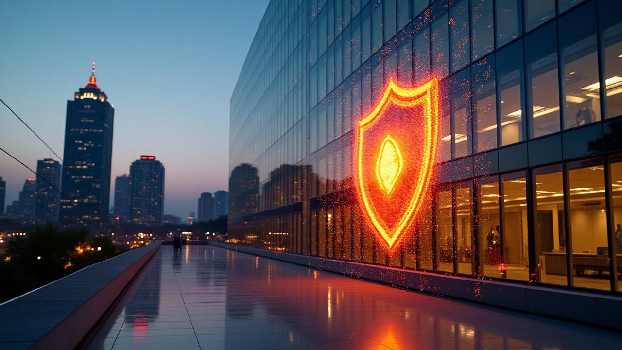 Digital security visualization over financial district